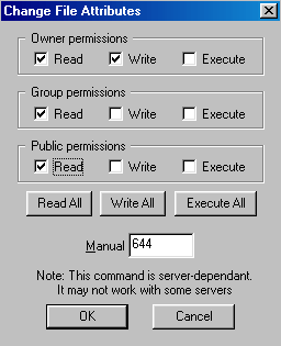 Change permissions via CuteFTP popup menu