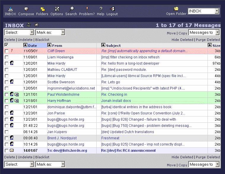 Screenshot of Squirrel Web Email Frontend
